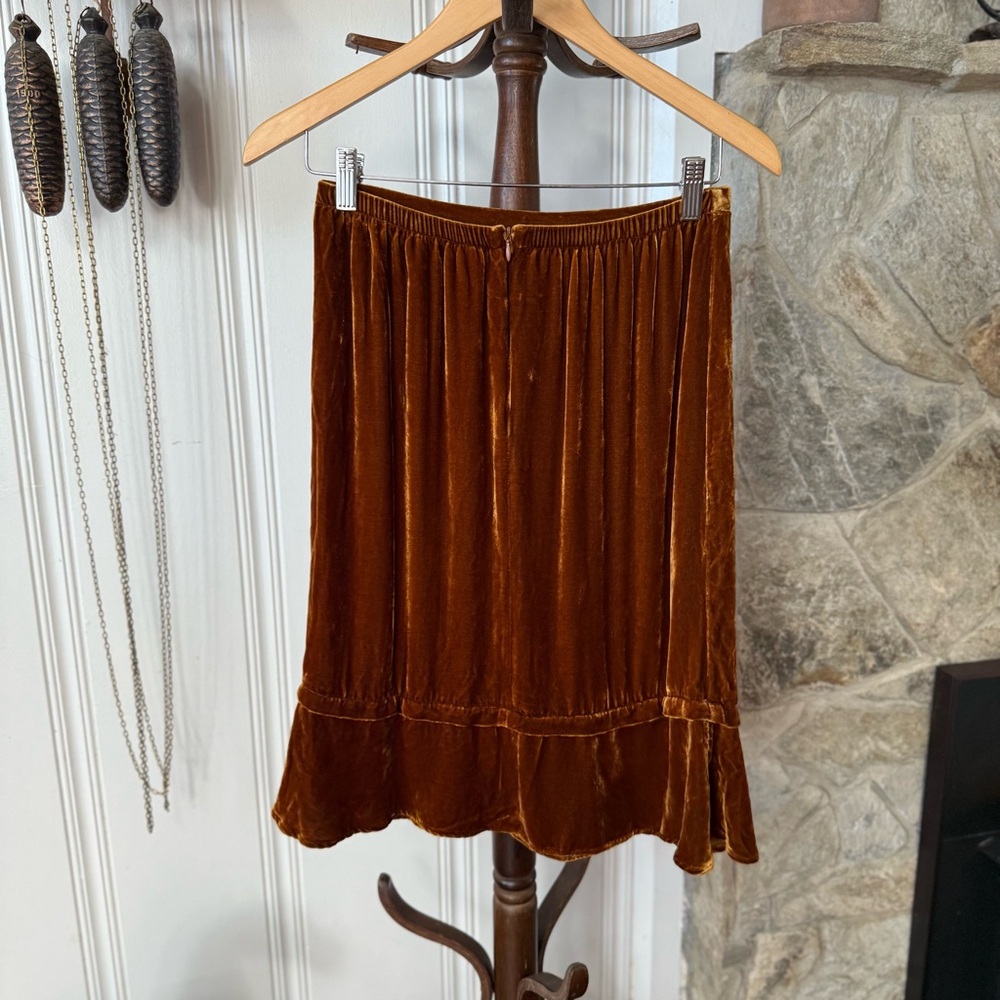 Silk Blend Copper Tone Velvet Skirt Small - Picture 4 of 6